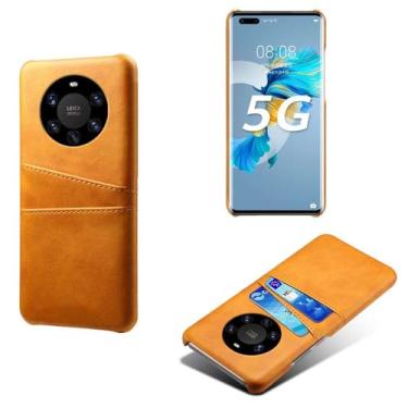 Imagem de Capas Compatível com HUAWEI MATE 40 Pro Plus,Caso de couro PU-Tampa de telefone a prova de choque com 2 slots de cartão,Proteção anti-impressão digital e anti-gota-Yellow