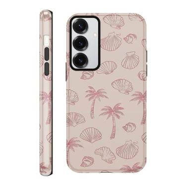 Imagem de Yomjew Linda capa de telefone de verão concha para Samsung Galaxy S23 5G capa de 6,1 polegadas, estampa de estampa de praia de palmeira rosa coquete capa brilhante à prova de choque TPU macio proteção