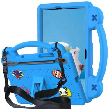 Imagem de Kwamaz Capa infantil para Samsung Galaxy Tab S10 FE de 10,9 polegadas, para tablet Tab S9 FE de 10,9 polegadas, capa infantil de EVA à prova de choque com alça de suporte (azul)