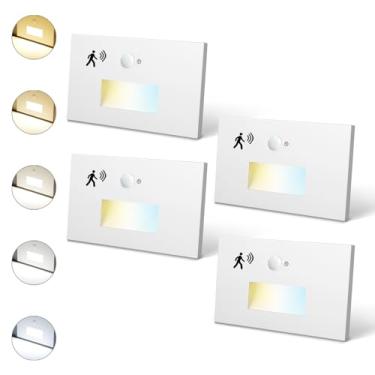 Imagem de Poxran Pacote Com 4 Luzes De Degrau Led Com Sensor De Movimento, 120 V, Luz Elétrica Regulável À Prova D'Água Para Escada Interna E Externa, 5 Unidades, 4 W, 300 Lm, Iluminação Para Escada, 2700 K/
