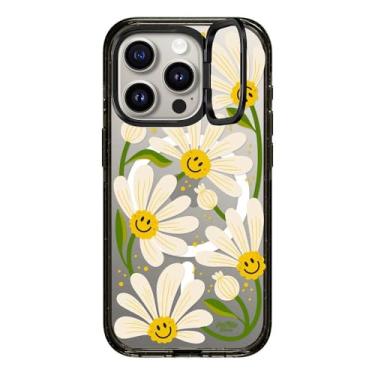 Imagem de CASETiFY Capa com suporte de anel de impacto para iPhone 15 Pro [3X testado contra quedas de grau militar/proteção contra quedas de 2 metros/compatível com Magsafe] - Margarida dos anos 90 - preto