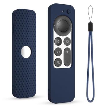 Imagem de Capa de silicone para Apple tv siri Remote 2021 2022 2023 capa protetora para controle remoto Apple 4k/hd tv anti manga com cordão (2ª/3ª geração) (azul escuro)