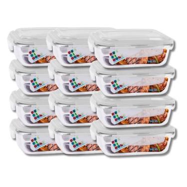 Imagem de KIT 12 Potes de Vidro Retangular com Tampa Hermética 640ml - Casa Lind