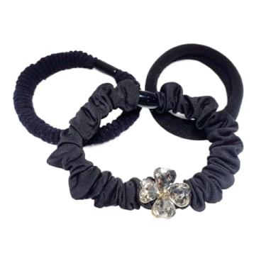 Imagem de Fitas de cabelo minimalistas e elásticos de strass para mulheres e meninas, acessórios de cabelo de designer (trevo de quatro folhas de cristal, 3 peças)