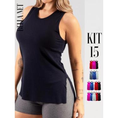 Imagem de Kit 15 Regatas Tapa Bumbum Fitness Para Academia Esportiva - Multicolo