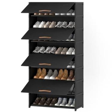 Imagem de UNITSTAGE Sapateira, armário de armazenamento de sapatos de 9 níveis com porta, 36 pares de prateleiras de plástico para armário, entrada, corredor, quarto, preto