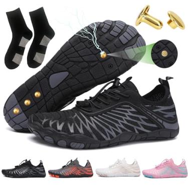 Imagem de Sapatos de aterramento com cobre descalço feminino masculino, impermeável, caminhada, saudável, antiderrapante, flexível, Preto, 8.5 Women/6.5 Men
