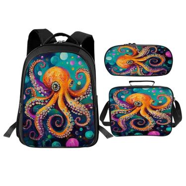 Imagem de Conjunto de mochilas escolares Trimety Octopus com lancheira para crianças