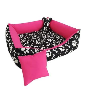Imagem de Cama Para Cachorros/Tamanhos, P .M. G (Vai CAPA COM ZÍPER Para a Almofada Central e Com Brinquedos que são uma amlfadinhas e um ossinho) (Preto e Rosa, Médio)