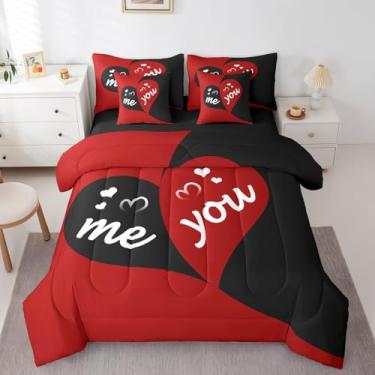 Imagem de Erosebridal Conjunto de cama king size You and Me Bed in a Bag, 7 peças, vermelho e preto, conjunto de lençol de casamento romântico, decoração de dia dos namorados, presentes de casal para ele e ela