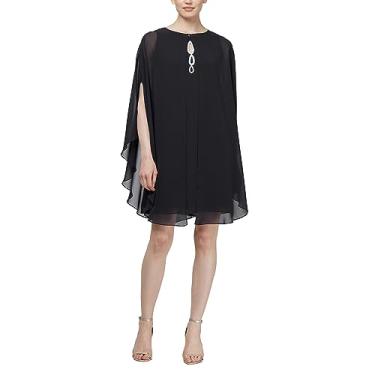 Imagem de S.L. Fashions Vestido feminino de duas peças, comprimento até o joelho, capelet, jaqueta, decote fechado, Preto, 50