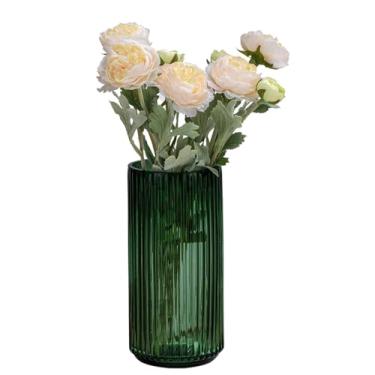 Imagem de Ekirlin Vaso de flores de 19 cm de vidro espesso verde para estante, mesa de jantar, mesa de escritório interno, sala de reuniões, banheiro, decoração de Natal em casa