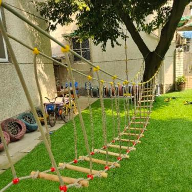 Imagem de Kindergarten Outdoor Balance Bridge, Amusement Park Suspension Bridge, Double Slackline Accessories, Outdoor Bridge Rope Ladder for Outdoor Activities, kindergartens (Size:6m) (Yellow, 6m)
