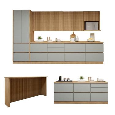 Imagem de Cozinha Completa Modulada 10 Peças 14 Portas 11 Gavetas com Rodapé Norten Marrom/Verde