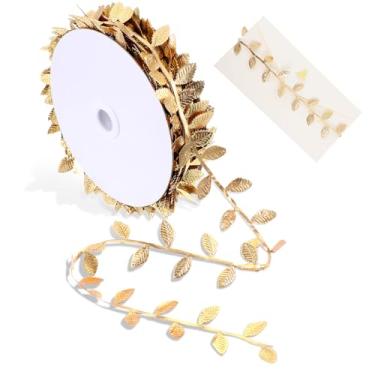 Imagem de Fita de folha dourada, 22 metros de guirlanda de fita de acabamento de folhas de ouro artificial para artesanato faça você mesmo, festa de embrulho, bolo de casamento, casa, chá de bebê, roupas