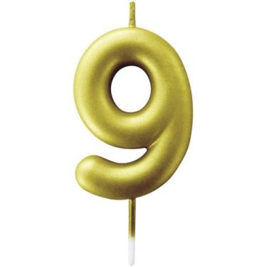 Imagem de Vela para Aniversário N09 Metalizada Ouro 6CM - Caixa com 12 - Make