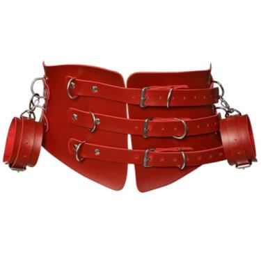 Imagem de Kit Corset Com Algemas Em Couro Sintético Cinta Sensual com Algemas Removíveis para Práticas BDSM DX4282 (VERMELHO)