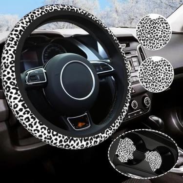 Imagem de Capa de volante preta com estampa de leopardo, capa de roda antiderrapante universal de 35 a 38 cm, acessórios de carro de chita para mulheres e homens