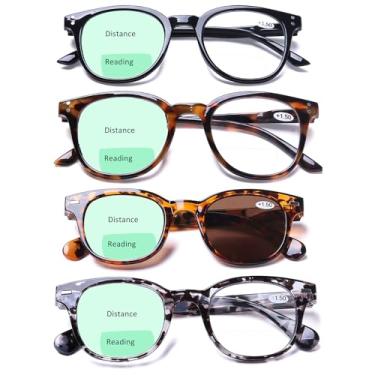 Imagem de AQWANO Pacote com 4 óculos de leitura bifocais para homens e mulheres, óculos de leitura bifocais, leve e confortável, com 1 leitor de sol bifocal com lente superior transparente, 1.0