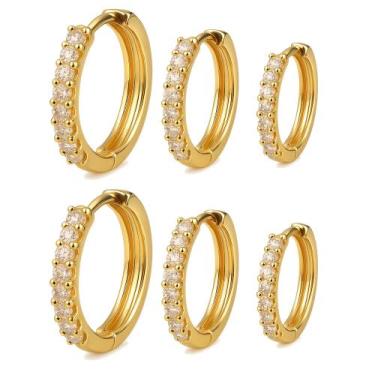 Imagem de Kit 3 Pares Argolas Banhadas a Ouro 18K com Pedras - Papillon Semi Jói