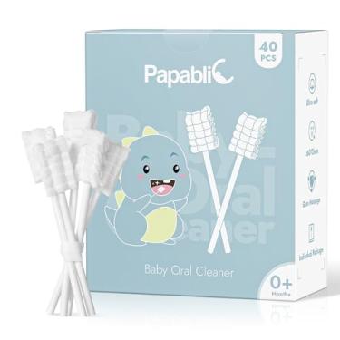 Imagem de Papablic Limpador de língua para bebês, limpador bucal descartável para recém-nascidos, limpador de gengiva com alça de papel ou bebês de 0 a 2 anos, pacote com 40