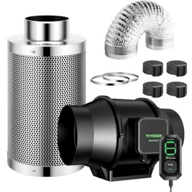 Imagem de VIVOSUN Kit Smart Air Filtration S6 de 15 cm, Ventilador de duto em linha AeroZesh S6 com controlador de velocidade E12, filtro de carbono e dutos de 2,3 m, sistema de resfriamento e ventilação para