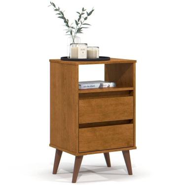 Imagem de Mesa de Cabeceira Pés Retrô 2 Gavetas 43cm Roma Freijó - EJ Móveis