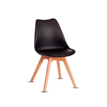 Imagem de Cadeira Leda Charles Eames Wood Almofada Preta Sofisticada