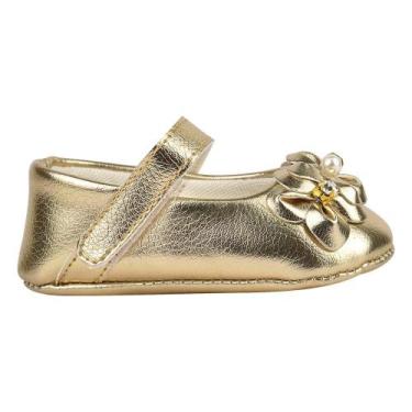 Imagem de Sapatinho Sapatilha Bebê Legal Dourada Menina Recém Nascida Flor Stras