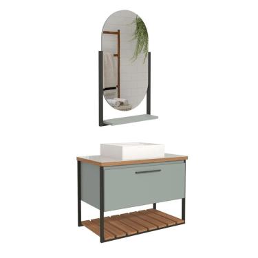 Imagem de Armário Banheiro Mdf E Aço Com Espelheira 1 Porta Pistache