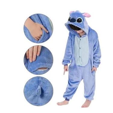 Imagem de Pijama Kigurumi Infantil Lilo Stitch Fantasia Macacão Confortável Flee