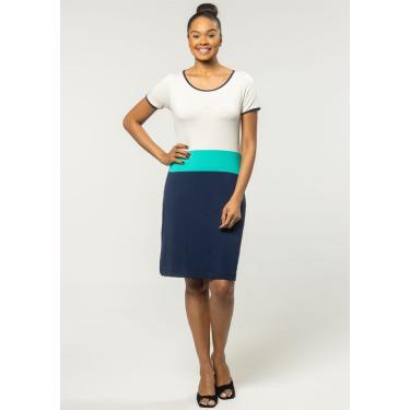 Imagem de Vestido Pau a Pique Listrado Cru e Azul Marinho