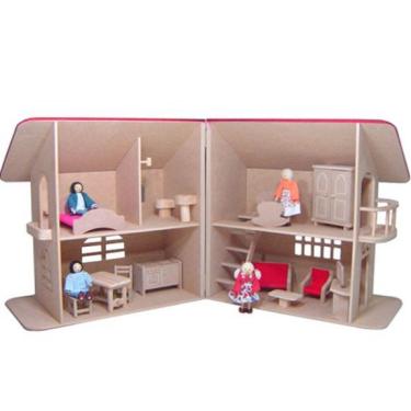 Imagem de Casinha de Boneca Sobrado - com Móveis - Madeira - 2 Andares - Bohney