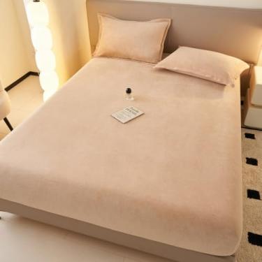 Imagem de Capa de Colchão Cor Sólida Luxuosa Flanela Macia Veludo Protetor de Colchão Antiderrapante Queen Size Cobertura de Colchão Bordas Elásticas para Todas as Estações - Cáqui ||200 x 220 cm (Conjunto de 3