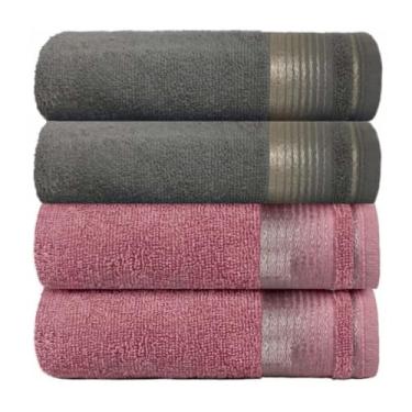 Imagem de KIT 4 Toalhas de Banho 75x150cm 100% Algodão Absorvente e Macia Hotel Academia Enxoval Adulto Premium (2-CINZA+2-ROSA)