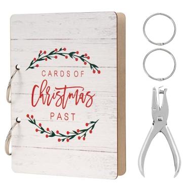 Imagem de GloxwRiyt Porta-cartões de Natal de madeira organizador de cartões de Natal guarda fotos álbum de lembranças de aniversário coleção de cartões comemorativos