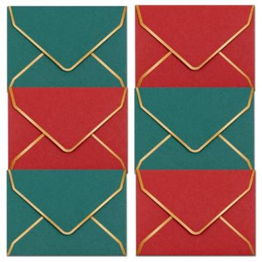 Imagem de Envelopes de cartão de presente – Mini envelopes de 100 unidades, envelopes de cartão de visita de papel, bolsos de envelope minúsculos a granel, vermelho, verde, cores de Natal, 9,5 x 6 cm