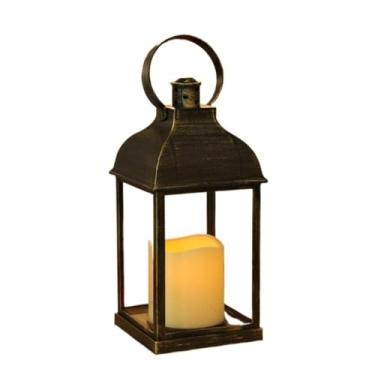 Imagem de Lanternas de Vela e Lamparinas Decorativas lanterna decoração LED vela piscando lanterna 21CM(Preto)