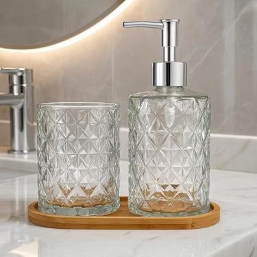 Imagem de Kit Banheiro Cerâmica 2 Peças - Porta Sabonete Líquido e Porta Escova para Decoração Lavabo(CRISTAL PRATA)