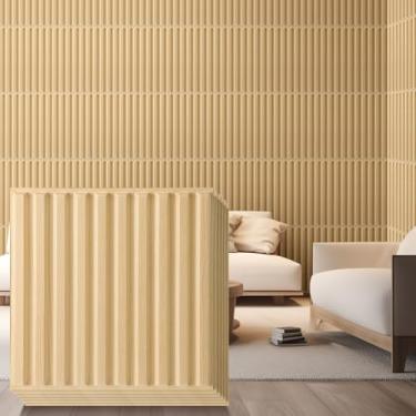 Imagem de Nuanchu 32 peças 32 peças painéis de parede de ripas 3D 12 x 12 polegadas PVC estriado painel texturizado cortável pintável DIY arte de parede azulejos decorativos para teto, estúdio, banheiro