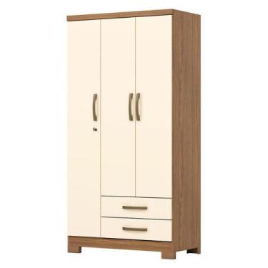 Imagem de Guarda Roupa Solteiro Miami 3 Portas 2 Gavetas Com Chave Nature Off Wh