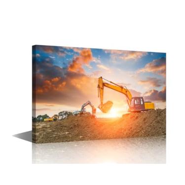 Imagem de TUMOVO Decoração de parede para sala de estar, máquinas específicas da indústria de escavadeiras, pinturas em tela, imagens de escavadeira, impressão de arte de parede em tela esticada e emoldurada