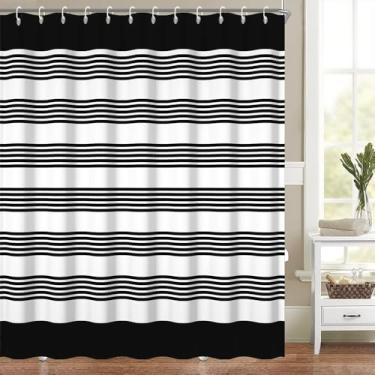 Imagem de Heevnttiy Cortina de chuveiro em tecido listrado preto e branco de 177 x 182 cm para banheiro, moderno, chique, abstrato, minimalista, conjunto de decoração de banheira, tecido de poliéster lavável à