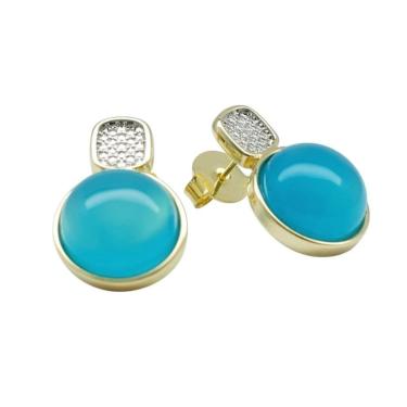 Imagem de Brinco Redondo Agata Azul Céu Dourado Semijoia Lizzy Fatin