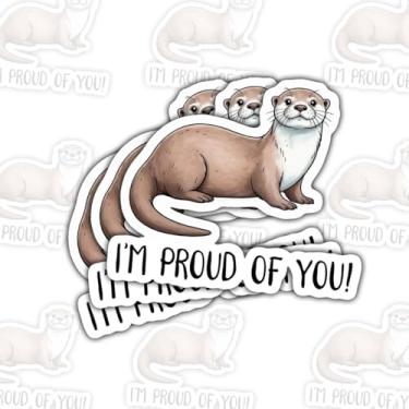 Imagem de 3 adesivos de lontra I'm Proud of You, lindos adesivos de vinil motivacionais de lontra para laptop, caderno, diário, garrafa de água, tablet, garrafa de água, carro, presente para adolescentes