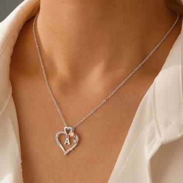 Imagem de Colar com inicial para mulheres, coração, rosa, prata esterlina, pingente "Love You", letra A-Z, presente de aniversário de Natal personalizado para mulheres, mãe, irmã, amiga, esposa, joias