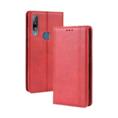 Imagem de Capa para Asus Zenfone Max Shot ZB634KL,Retro Flip magnético,Caso de telefone de couro PU,Design de carteira com 3 slots de cartão e 1 clipe de dinheiro -Red