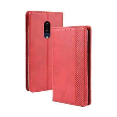 Imagem de Capa para SHARP Aquos Zero 2,Retro Flip magnético,Caso de telefone de couro PU,Design de carteira com 3 slots de cartão e 1 clipe de dinheiro -Red