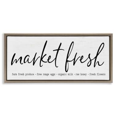 Imagem de Stupell Industries Arte de parede em tela flutuante com moldura dourada orgânica Market Fresh, design por Lettered and Lined, 28 x 63 cm