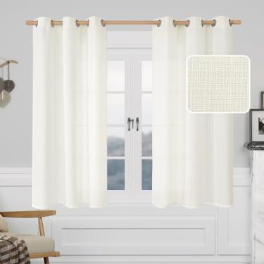 Imagem de LAMIT Cortinas de linho branco creme de 122 cm para janelas, cortinas curtas de linho transparente com ilhós, painéis de janela de privacidade com filtro de luz para cozinha/quarto/banheiro, 2 painéis